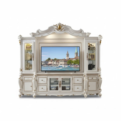 Fernseh Wand Klassisch Wohnwand Echt Handarbeit Holz Deko Vitrine Regal