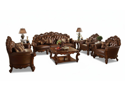 Komplett Set Sofagarnitur 5tlg. Couchtisch Sofa Couch Holz Wohnlandschaft
