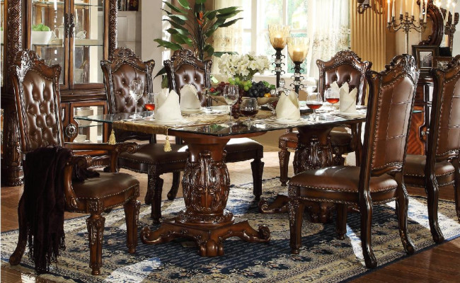 Esszimmer Garnitu Barock Rokoko Tisch & 8x Chesterfield Stühle 9tlg. Set