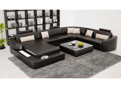 Leder Modern Couch Wohnlandschaft Ledersofa Sofagarnitur Möbel Sofa U-Form Neu