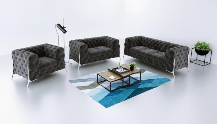 Designer Chesterfield Sofagarnitur Sofa Couch Polster Set 321 Sitzer Samt Set