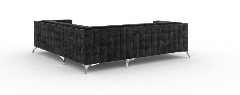 Schwarze Samt Design Ecksofa Chesterfield Sofa Couch Wohnlandschaft Stoff Sitz