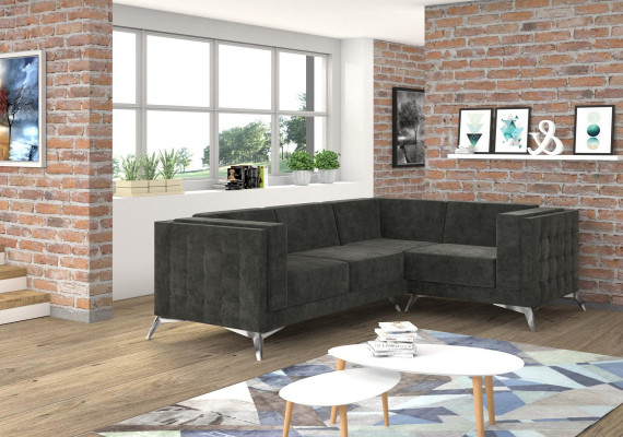 Chesterfield Ecksofa L-Form Stoff Couch Design Polster Sitz Textil Sofa Eck Neu