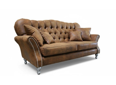 Vintage Chesterfield Sofagarnitur Couch Polster Sofa Leder 3+1 Sitzer Set