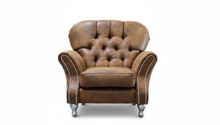 Design Sessel 1 Sitzer Braun Textil Luxus Club Lougne Sofa Fernseh Chesterfield