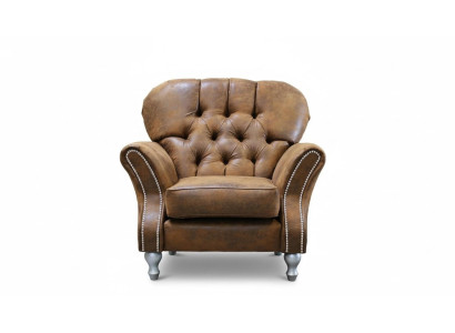 Design Sessel 1 Sitzer Braun Textil Luxus Club Lougne Sofa Fernseh Chesterfield