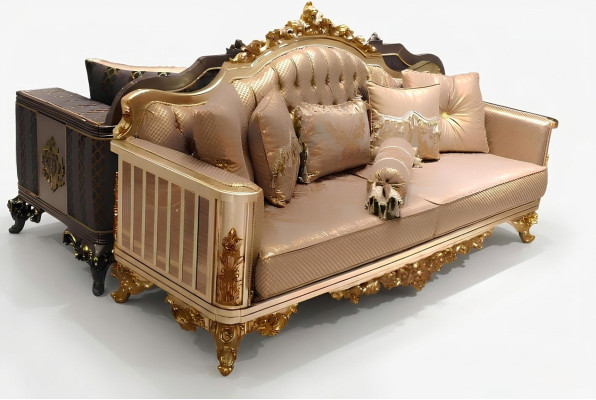 Chesterfield Sofa Set 3+1+1 Gruppe Komplett Set Sessel Sofa Gold Textil Garnitur