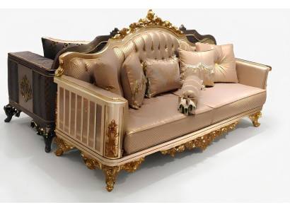 Chesterfield Sofa Set 3+1+1 Gruppe Komplett Set Sessel Sofa Gold Textil Garnitur