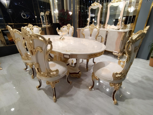 Esszimmer Set Luxus Stuhl Set 6x Stühle Essgruppe Garnitur Lehnstühle Anrichte