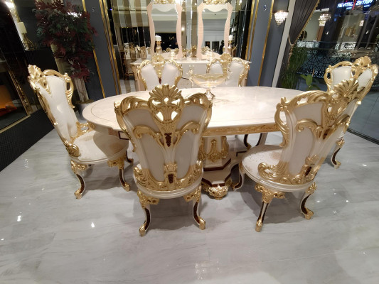 Esszimmer Set Luxus Stuhl Set 6x Stühle Essgruppe Garnitur Lehnstühle Anrichte