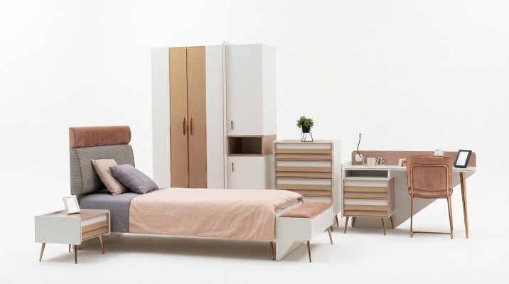 Komplett Jugendzimmer Kinderzimmer Set Kleiderschrank Kommode Schreibtisch 6tlg.