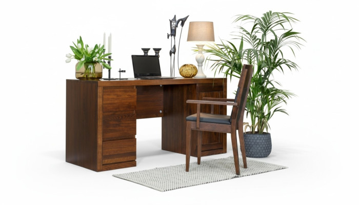 Büro set garnitur einrichtung tisch + sessel massiv holz möbel eiche vollholz