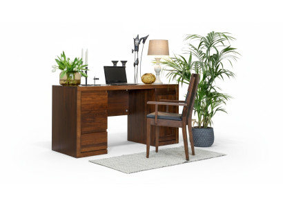 Büro set garnitur einrichtung tisch + sessel massiv holz möbel eiche vollholz