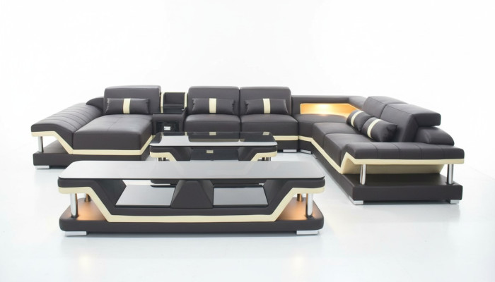 Moderne Design Wohnlandschaft Sofa Ecksofa Polster Couch rtv Couchtisch Leder