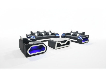 Sofagarnitur Couch Set 3+2+1 + Tisch Ledersofa Sitz Beleuchtete Design Polster