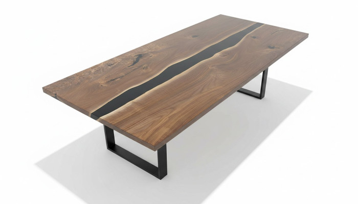Massive Epoxidharz-Esstische aus echtem Holz im Wasserfall-Stil.