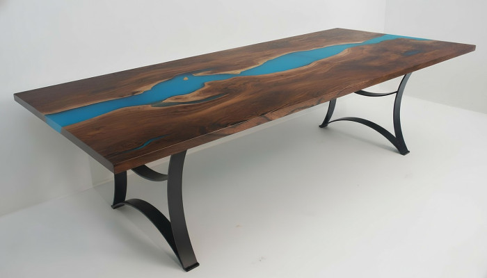 Esstisch tische epoxid harz echtes holz massive möbel epoxy tisch wasserfall neu