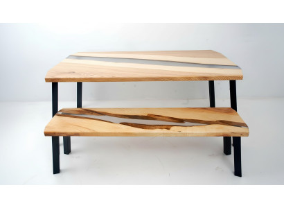 Epoxidharz Tisch Bank 2tlg. Set Echtes Holz Wasserfall Fluss Tische Gruppe Neu