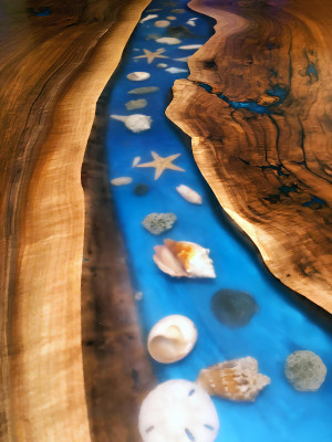 Maßanfertigung Tisch Epoxidharz Epoxy Resin Fluss Echtes Holz Preis 1qm Tische