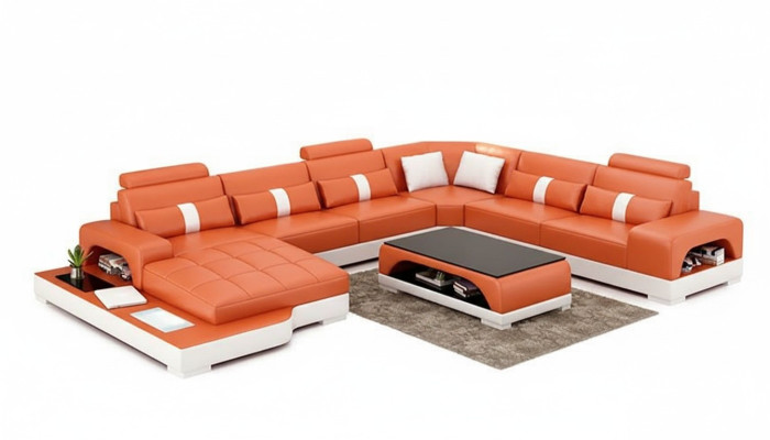Ecksofa Polster Ecksofa U-Form Modernes Sofa Ledersofa Designer-Sofa
