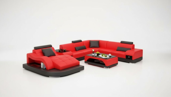 Ecksofa UForm Sessel Couchtisch Modernes Sofa Ledersofa Ecksofa Polster 2tlg Set
