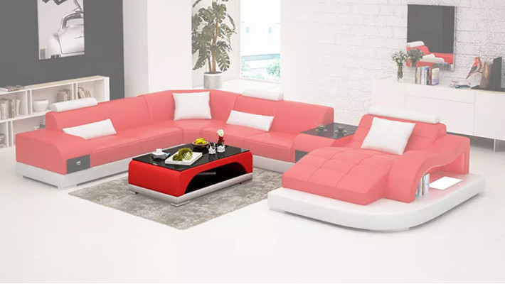 Ecksofa UForm Sessel Couchtisch Modernes Sofa Ledersofa Ecksofa Polster 2tlg Set