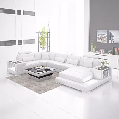 Ecksofa Wohnlandschaft Eckcouch Couchtisch Sofa U-Form Ledersofa Couch 2tlg. Neu