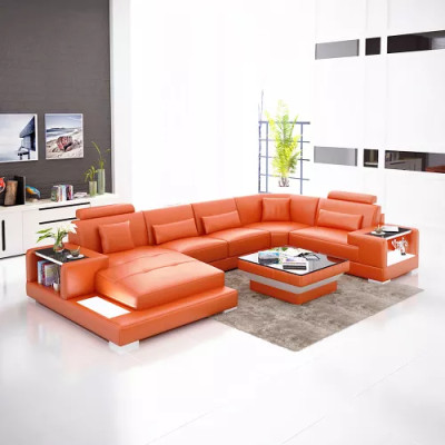 Ecksofa Wohnlandschaft Eckcouch Couchtisch Sofa U-Form Ledersofa Couch 2tlg. Neu