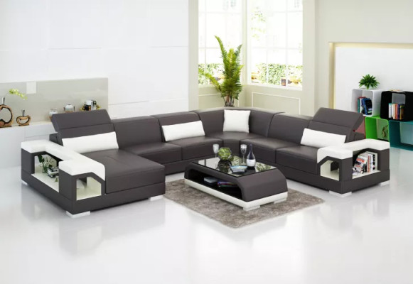 Ecksofa Wohnlandschaft Eckcouch Eckgarnitur Polster Sofa UForm Ledersofa Couch