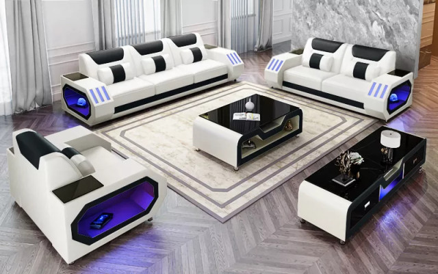 Moderne Ledersofagarnitur Couch Polster Sofa Garnituren Ledersofa Sideboard Neu