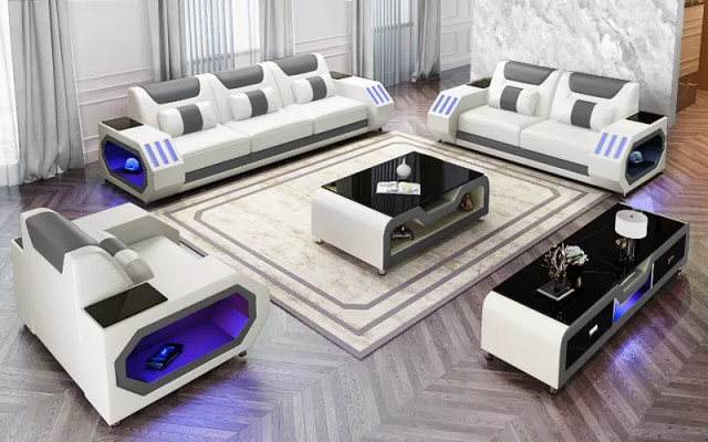 Sofagarnitur 321 Sitzer Modernes Sofa Ledersofa Designer Sofa Wohnlandschaft Neu