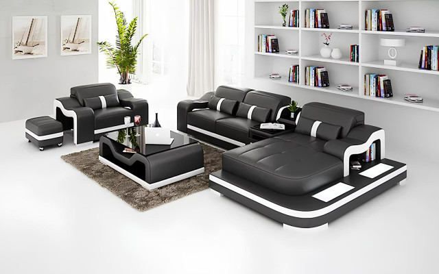 Designer Sofa Ecksofa L Form Sessel Sitzpolster Polster Wohnlandschaft Ledersofa