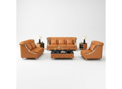 Chesterfield Ledersofa Couch Polster Komplett Set Garnitur 6tlg. Sitz Set Leder