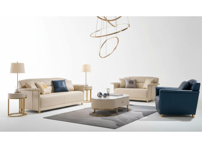 Wohnzimmer Designer-Sofa Sofagarnitur 3+2+1 Sitzer Ledersofa Modernes