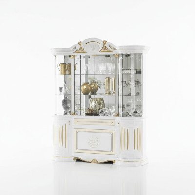 Vitrine Italienische Möbel Wohnzimmer Schrank Weiß Gold Glasvitrine Schränke Neu
