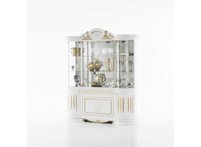 Vitrine Italienische Möbel Wohnzimmer Schrank Weiß Gold Glasvitrine Schränke Neu