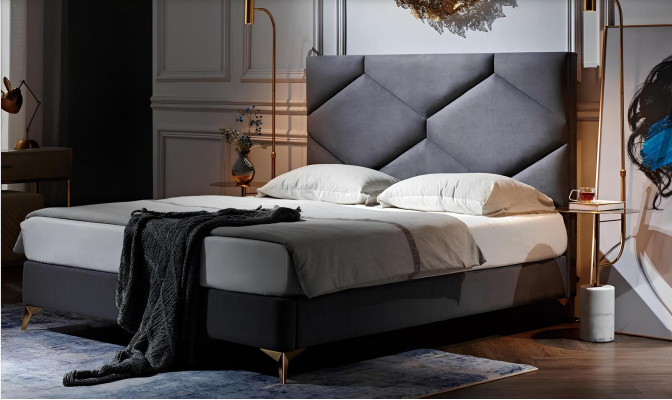 Schlafzimmer Set Bett + 2x Nachttische 3tlg. Nachttisch Möbel Luxus Hotel Samt