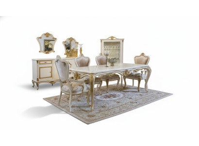 Klassisches Esszimmer Esstisch Vitrine 4x Stuhl Essgruppe Kommoden 7tlg.
