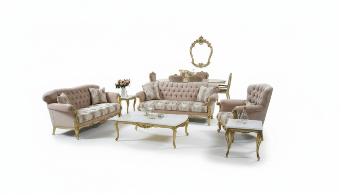 Luxus Sofa Couch Set 5tlg Sofagarnitur 3+2+1 Couchtisch Beistelltisch Sessel