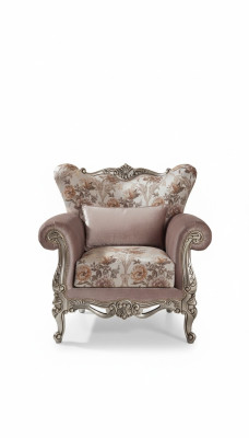 Gepolsterter Sessel Lila mit Blumenmuster Sofa Couch Wohnzimmer Barock