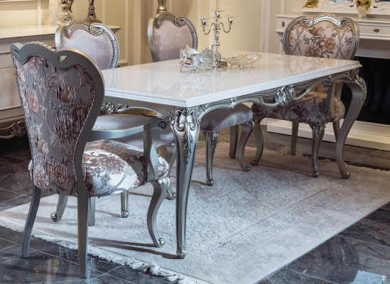 Klassischer Esstisch Silberne Tische Barock Rokoko Tisch Esszimmer Möbel Weiß