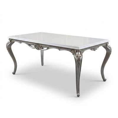 Klassischer Esstisch Silberne Tische Barock Rokoko Tisch Esszimmer Möbel Weiß