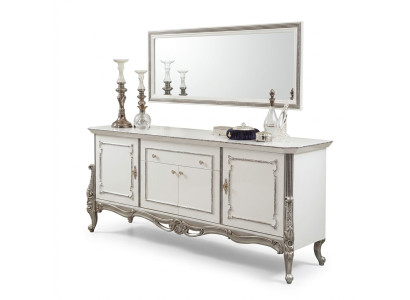 Sideboard Weiß Silber Anrichte Konsolen Kommode Italienischer Stil 2tlg. Spiegel