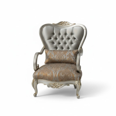 Silberner Chesterfield Sessel Französische Stil Möbel Stuhl Einsitzer Holz