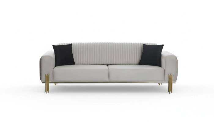 Luxus Sofa 3 Sitzer Couches Sofas Gepolstert Couch Stoff Modern weiß Dreisitzer