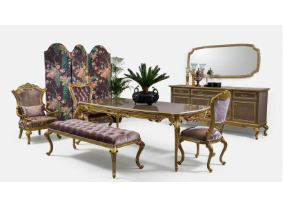 Klassische Esszimmer Garnitur Tisch Stuhl Set Kommode Spiegel Hocker 6tlg