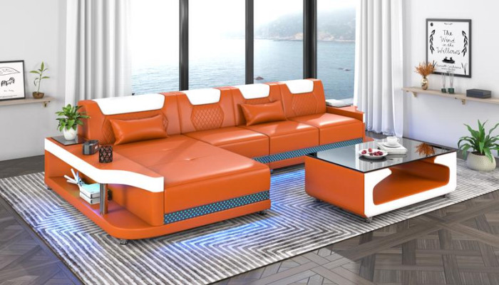 Ecksofa L-Form Polster Leder Wohnlandschaft Couchen Sofas Ecke Luxus Möbel Neu