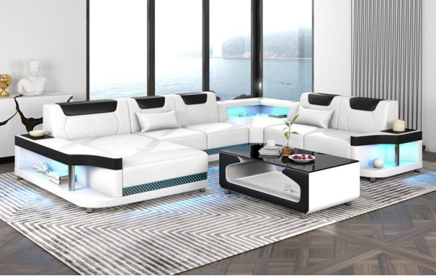 Ecksofa U Form+Couchtisch Modernes Polster Wohnzimmer Möbel Ecksofa Design Sofa