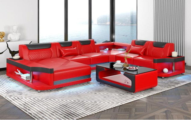 Ecksofa U Form+Couchtisch Modernes Polster Wohnzimmer Möbel Ecksofa Design Sofa