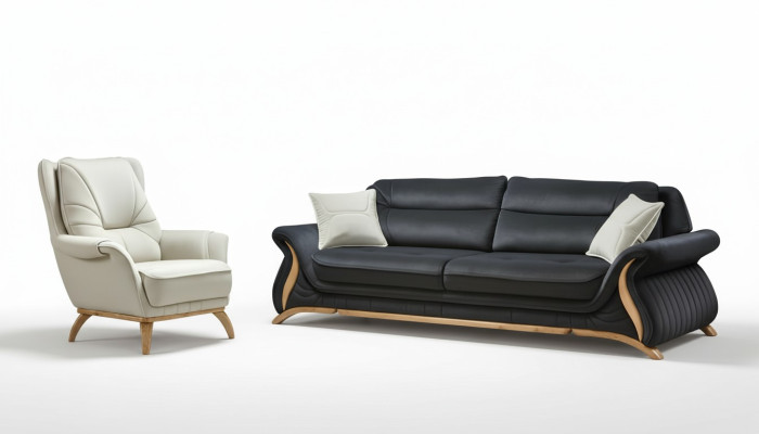 Design Sofa 3+1 Sitz Sessel Couch Polster Luxus Klassische Kunstleder Couchen